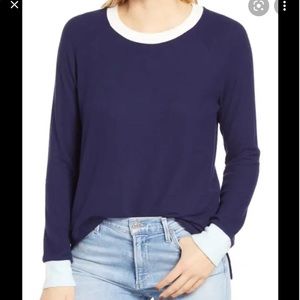 Gibsonlook Small Navy Baby Blue Shirt Pullover S White Colorblock Soft Casual